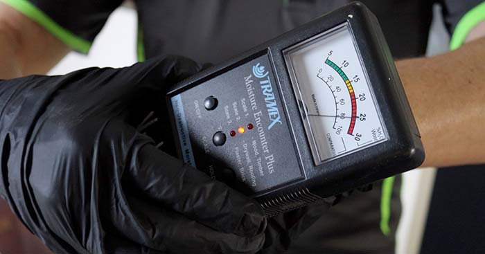 SPM technician holding a moisture meter